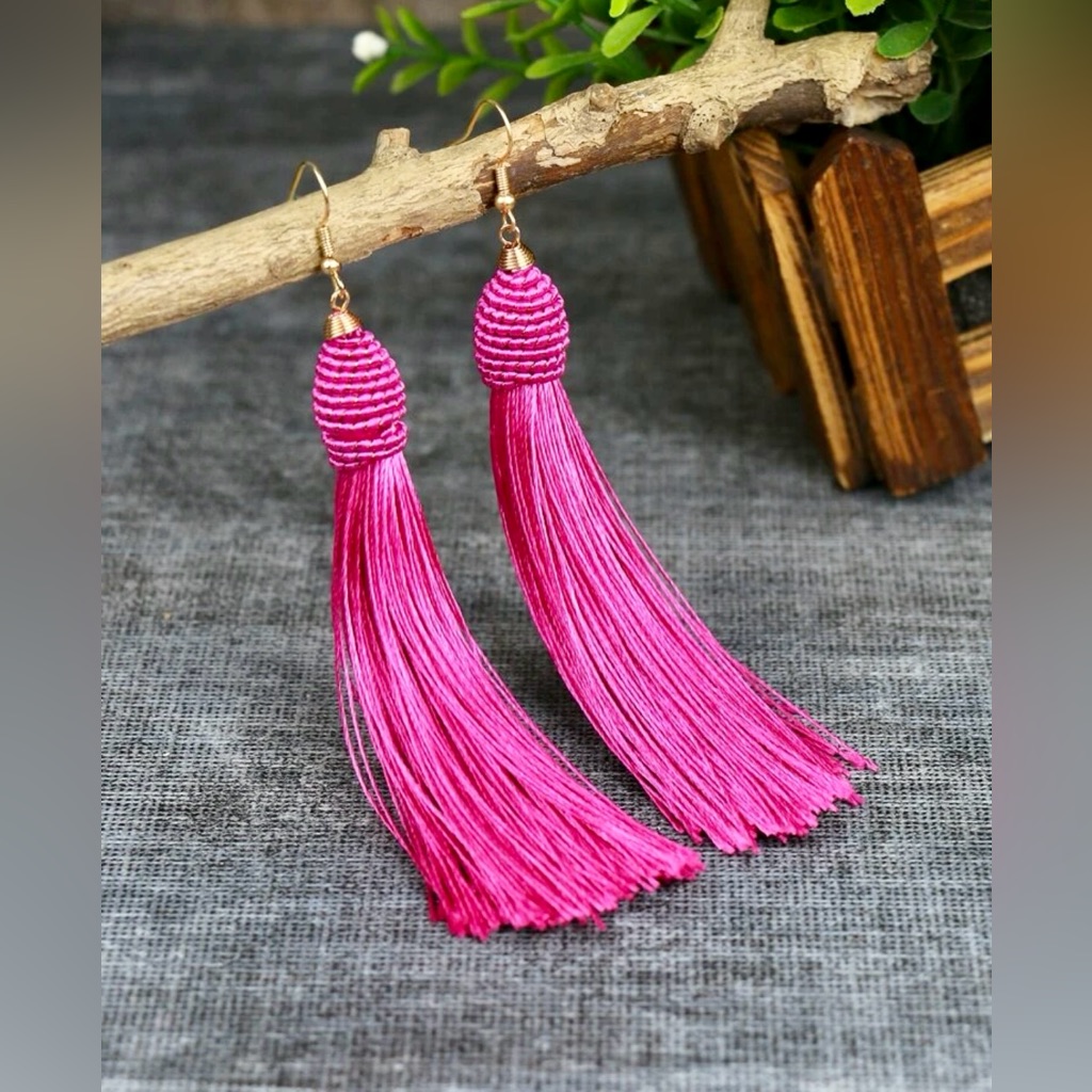 Hot Pink Tassel Drop Earrings Nwt